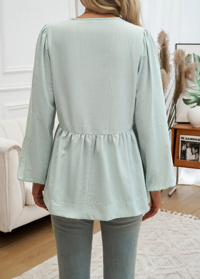 Striped Peplum Top with Tie Neck Detail