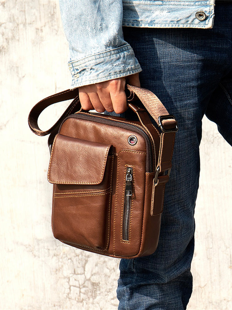 Bolso bandolera de piel de vaca para hombre