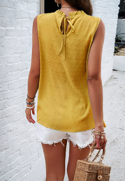 Dobby Textured Sleeveless Blouse with Tie Neck