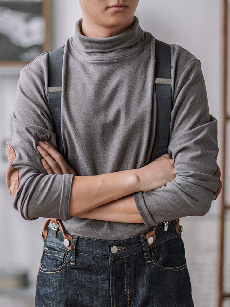 Suéter de cuello alto con parche en el codo para hombre