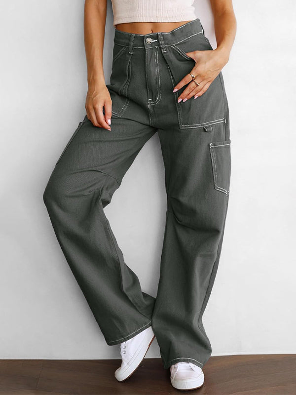 Pantalones cargo de cintura alta con 6 bolsillos para mujer