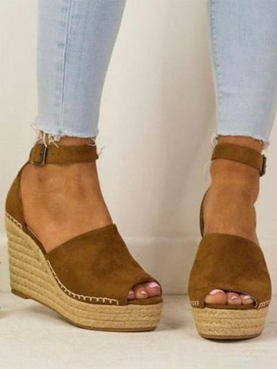 Sandalias de cuña de piel con plataforma