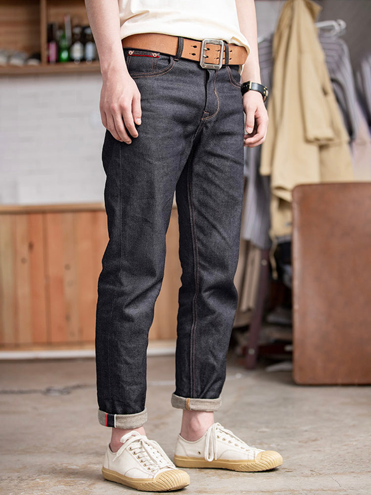 Vaqueros de mezclilla cruda estilo retro americano para hombre