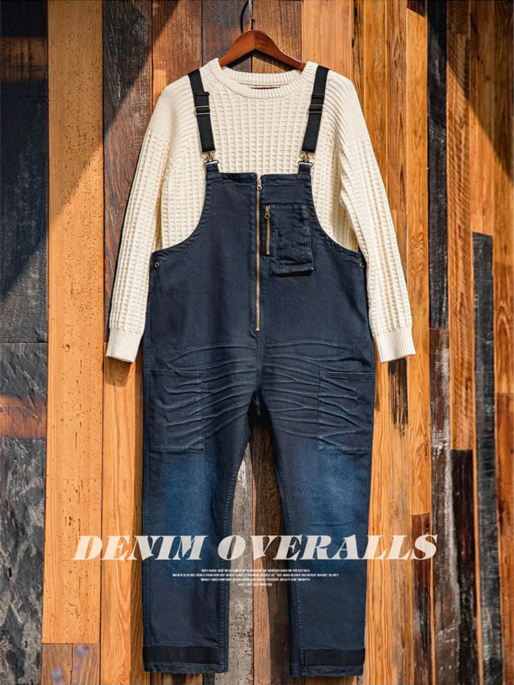 Men's Vintage-Inspired Indigo Denim Overalls with Anchor Shackle