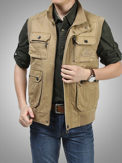 Chaqueta utilitaria de algodón con múltiples bolsillos para hombre