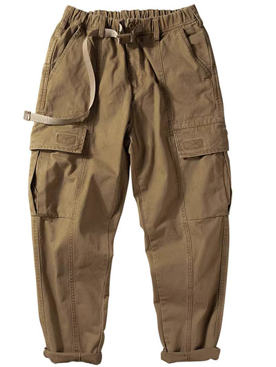 Pantalones cargo con múltiples bolsillos y cinturilla elástica lavada