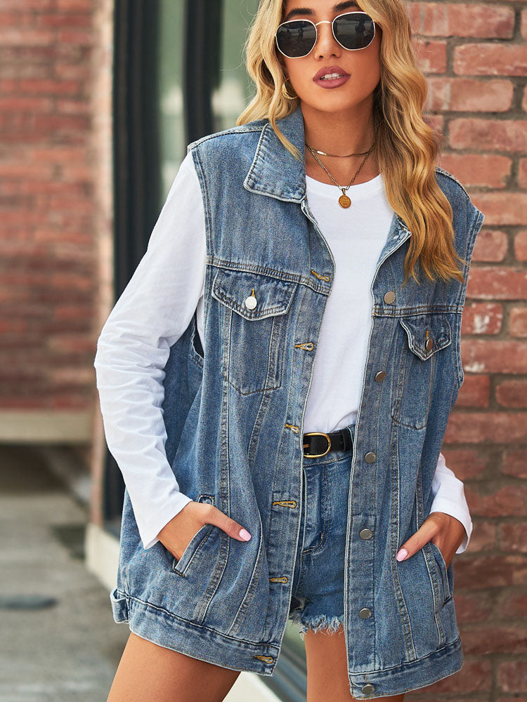 Women’s Vintage-Inspired Denim Vest Jacket