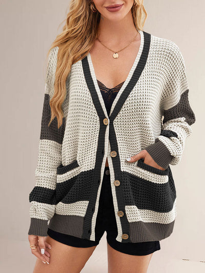 Women's Color-Block Waffle-Knit Acrylic Cardigans