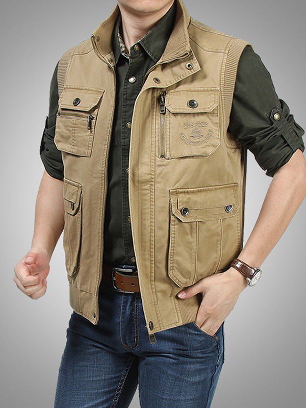 Chaqueta utilitaria de algodón con múltiples bolsillos para hombre