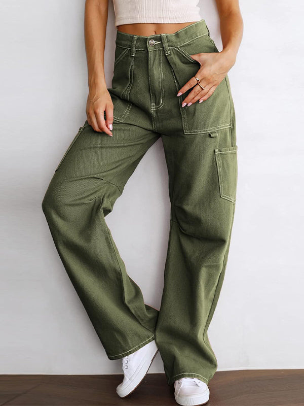 Pantalones cargo de cintura alta con 6 bolsillos para mujer