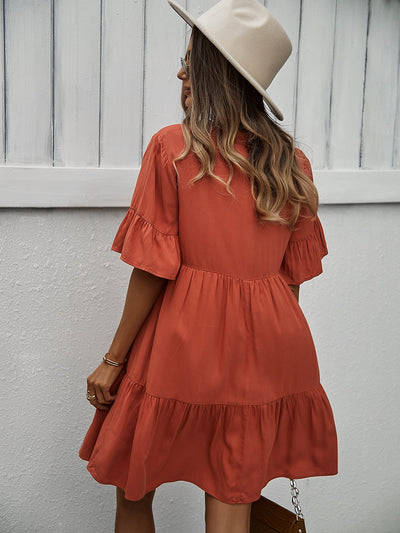 Button-Down Ruffle Sleeve Tiered Dress