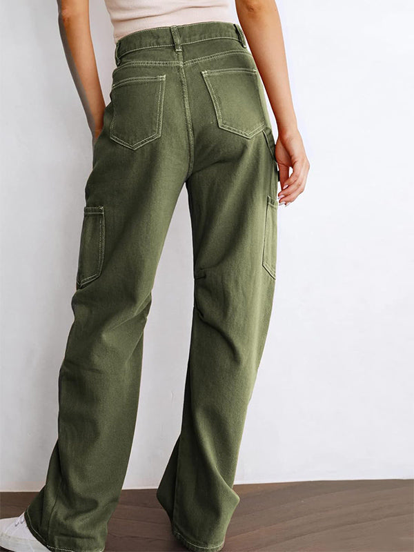 Pantalones cargo de cintura alta con 6 bolsillos para mujer