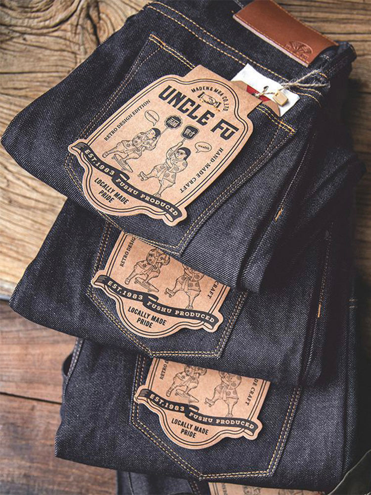 Vaqueros de mezclilla cruda estilo retro americano para hombre