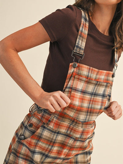 Women's Plaid Wide-Leg Overalls