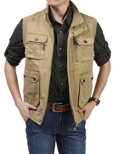 Chaqueta utilitaria de algodón con múltiples bolsillos para hombre