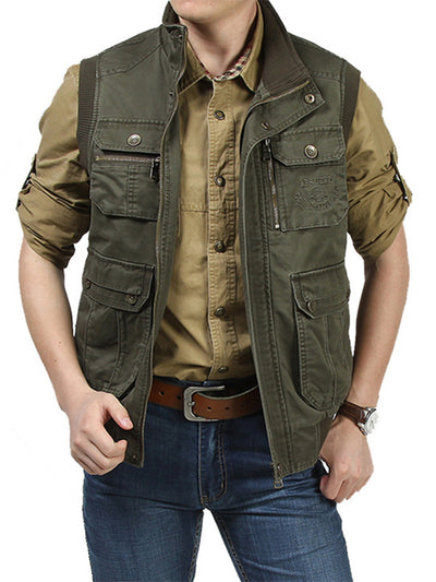 Chaqueta utilitaria de algodón con múltiples bolsillos para hombre