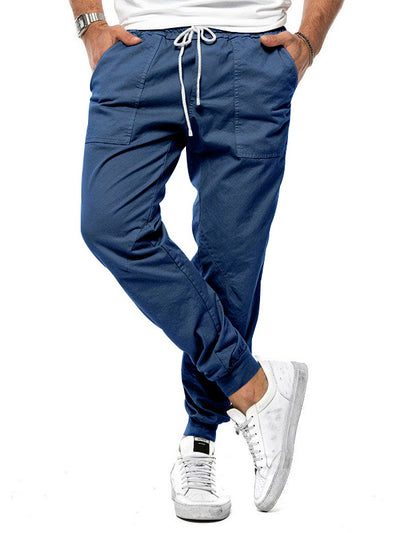 Pantalones casuales con cintura elástica y cordón para hombre