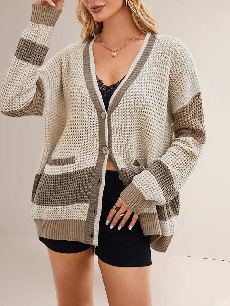 Women's Color-Block Waffle-Knit Acrylic Cardigans