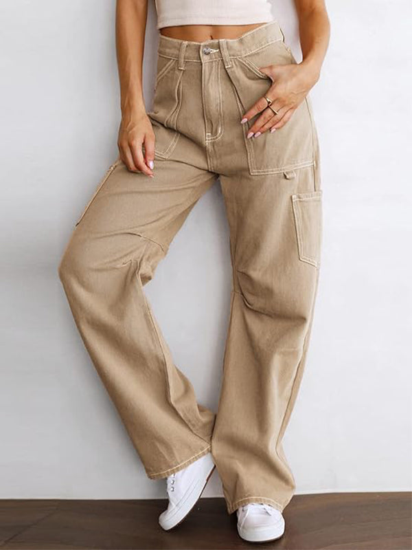 Pantalones cargo de cintura alta con 6 bolsillos para mujer