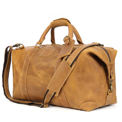 Vintage-Inspired Crazy Horse Leather Travel Duffel Bag