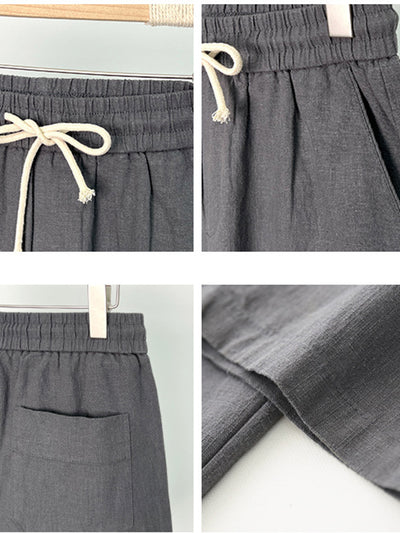 Pantalones cortos casuales de algodón y lino para hombre