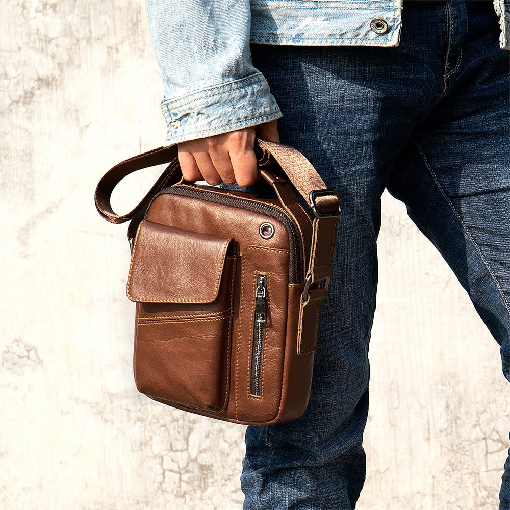 Bolso bandolera de piel de vaca para hombre