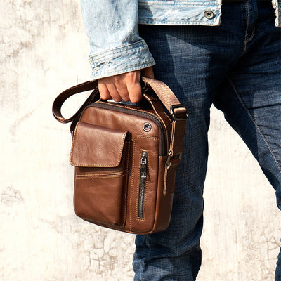 Bolso bandolera de piel de vaca para hombre