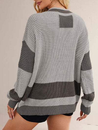 Women's Color-Block Waffle-Knit Acrylic Cardigans