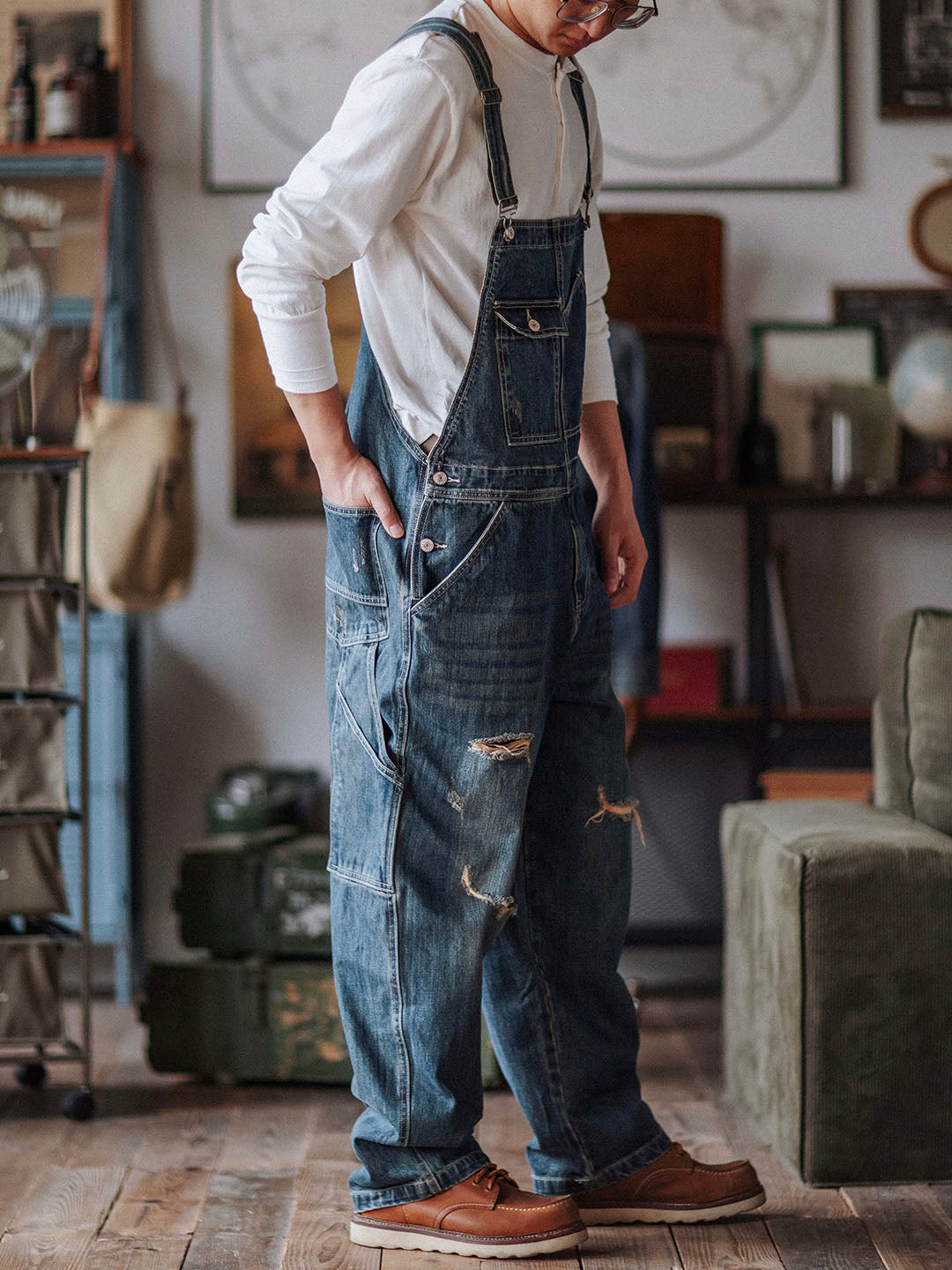 Artisan Distressed Denim Bib Overalls