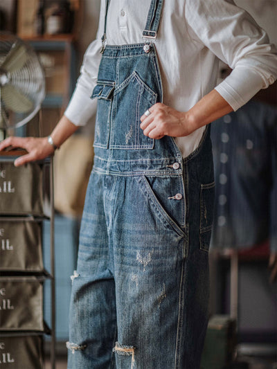 Artisan Distressed Denim Bib Overalls