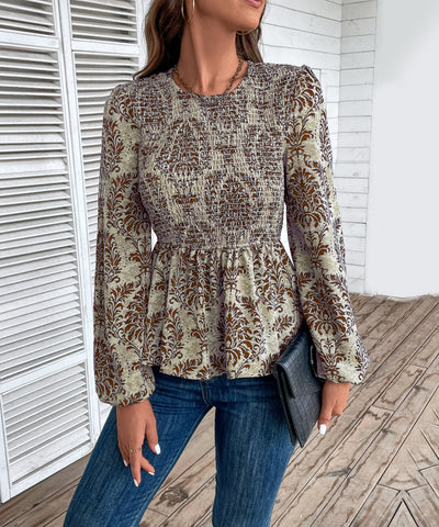 Top peplum fruncido con estampado floral para mujer