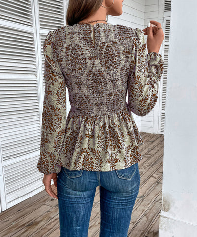 Top peplum fruncido con estampado floral para mujer
