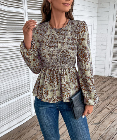 Top peplum fruncido con estampado floral para mujer