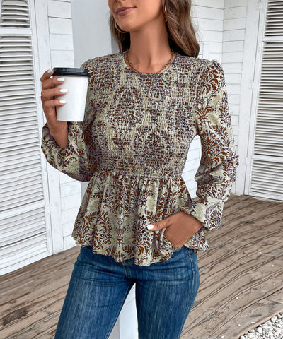 Top peplum fruncido con estampado floral para mujer
