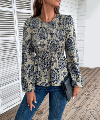 Top peplum fruncido con estampado floral para mujer