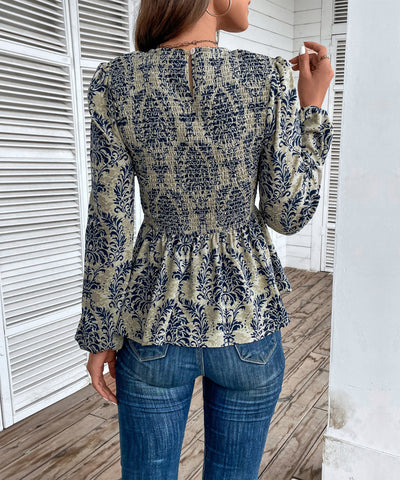Top peplum fruncido con estampado floral para mujer