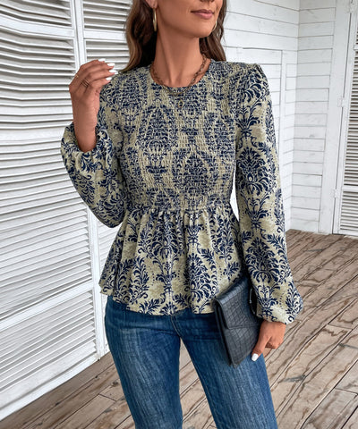 Top peplum fruncido con estampado floral para mujer