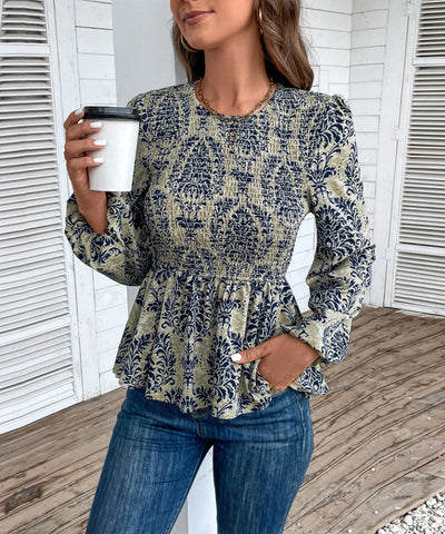 Top peplum fruncido con estampado floral para mujer