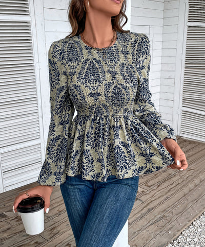 Top peplum fruncido con estampado floral para mujer