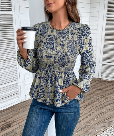 Top peplum fruncido con estampado floral para mujer