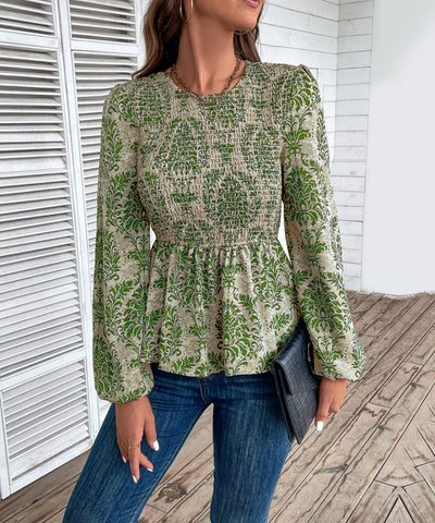 Top peplum fruncido con estampado floral para mujer