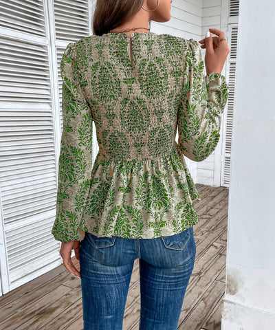 Top peplum fruncido con estampado floral para mujer