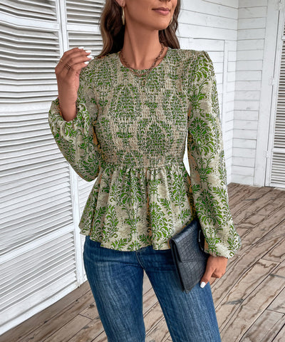 Top peplum fruncido con estampado floral para mujer