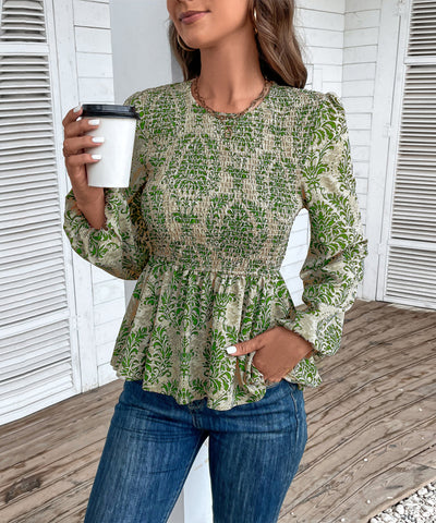 Top peplum fruncido con estampado floral para mujer