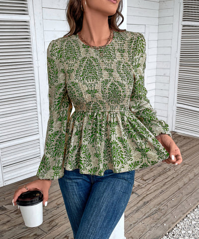 Top peplum fruncido con estampado floral para mujer