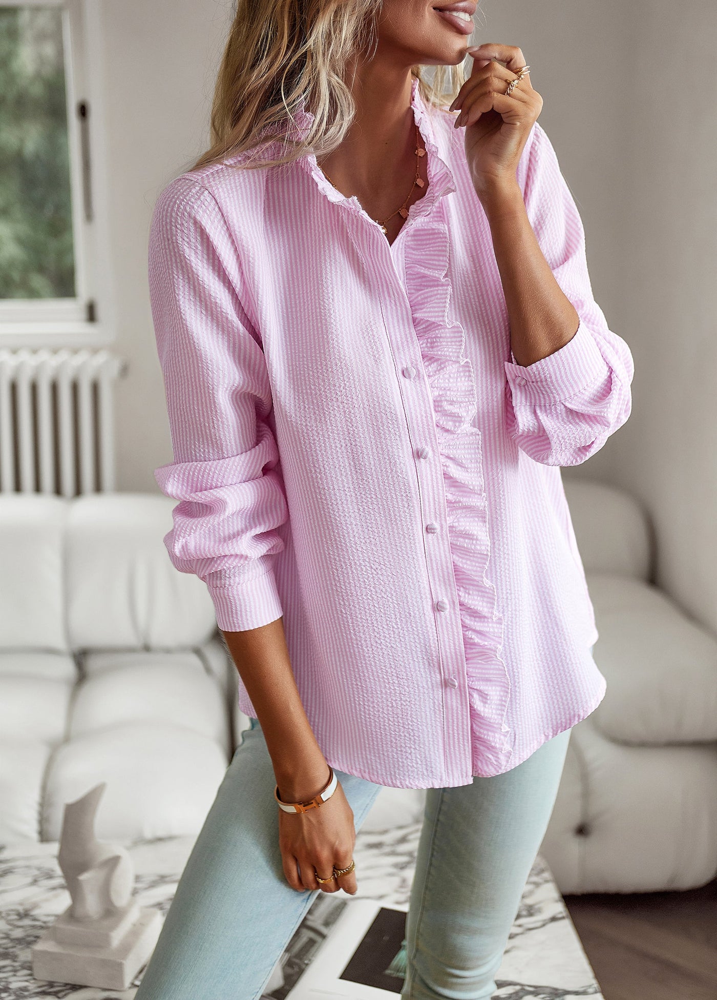 Ruffled Button-Down Blouse