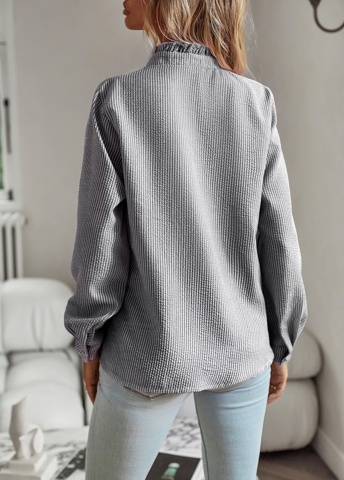 Ruffled Button-Down Blouse