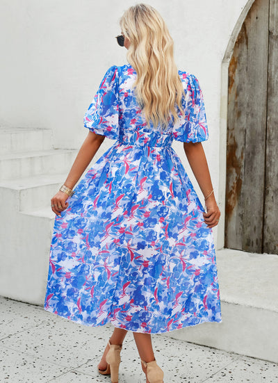 Floral Puff Sleeve Midi Dress