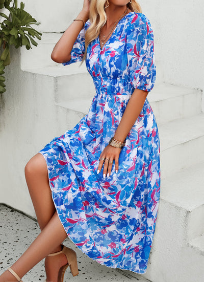 Floral Puff Sleeve Midi Dress