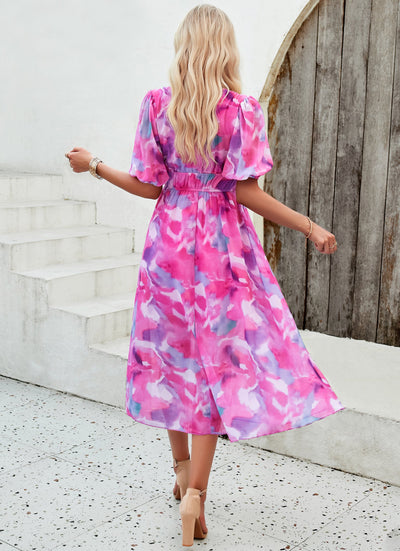 Floral Puff Sleeve Midi Dress